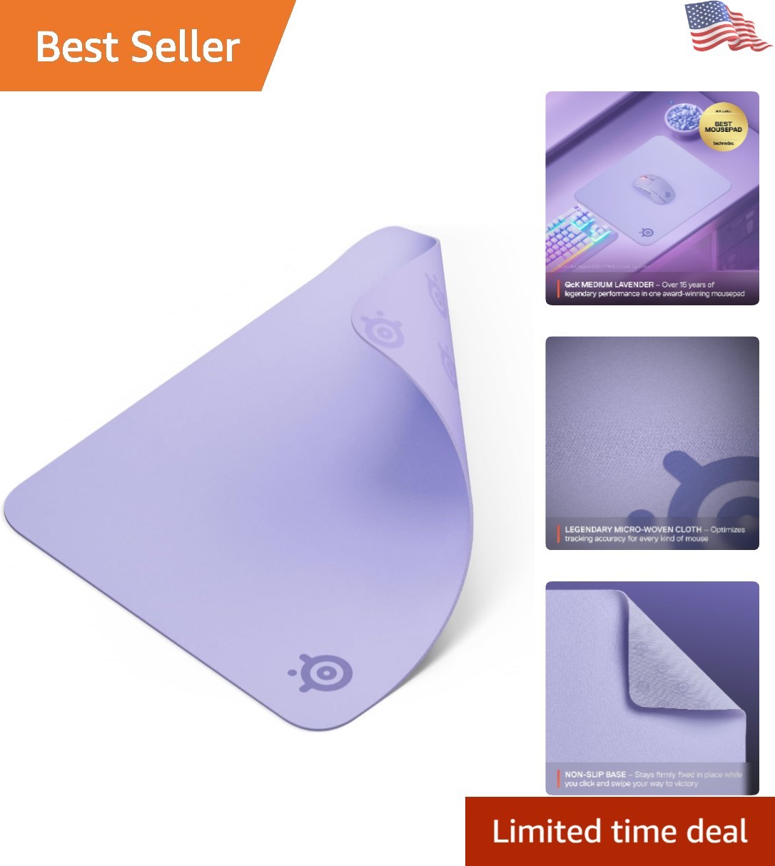 QcK Lavender Gaming Mouse Pad - Precision Control & Non-Slip Base - Medium Size