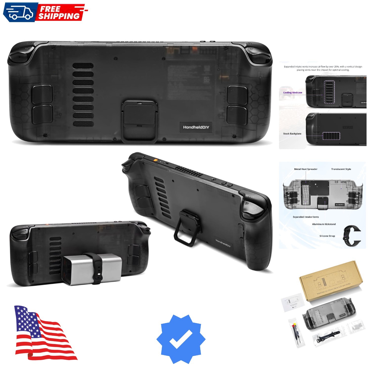 Cooling Modcase for Steam Deck LCD/OLED, Steam Deck Translucent Back Plate Ac...