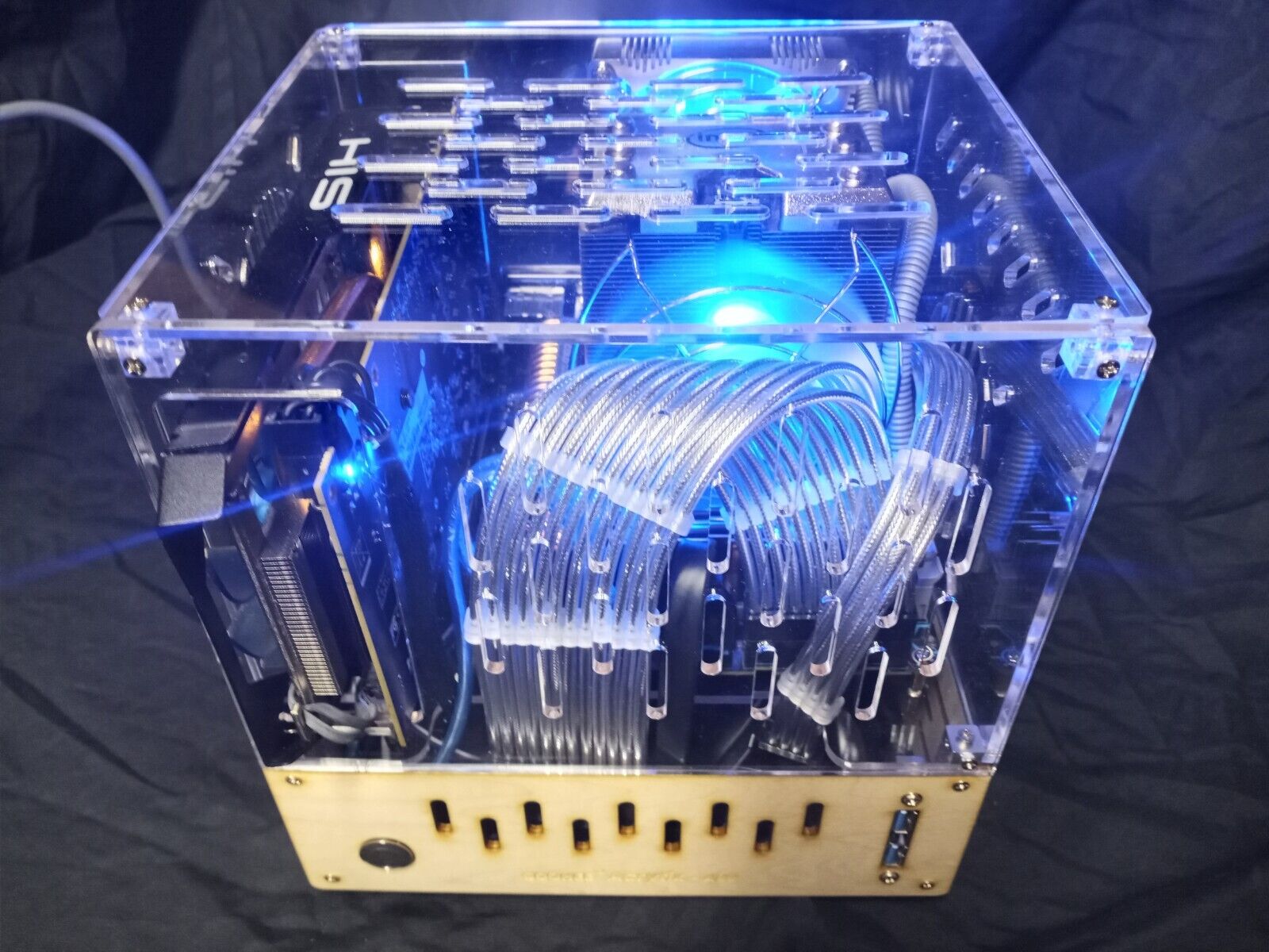 Fast Intel Clear Arcylic and Wood Blue Led Gaming Mini ITX PC Computer w/ WIN 10
