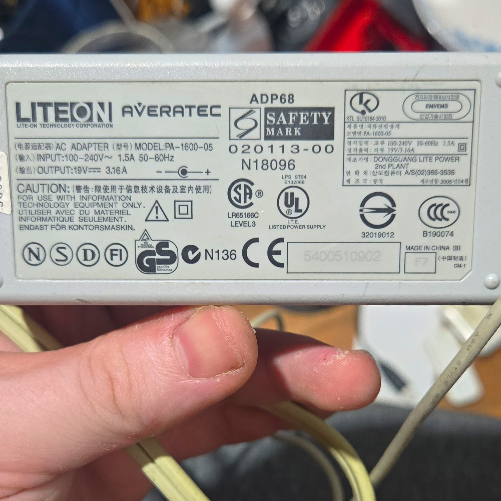 Lite-On AC Adapter for Averatec 19V 3.16A Power Supply (PA-1600-05)
