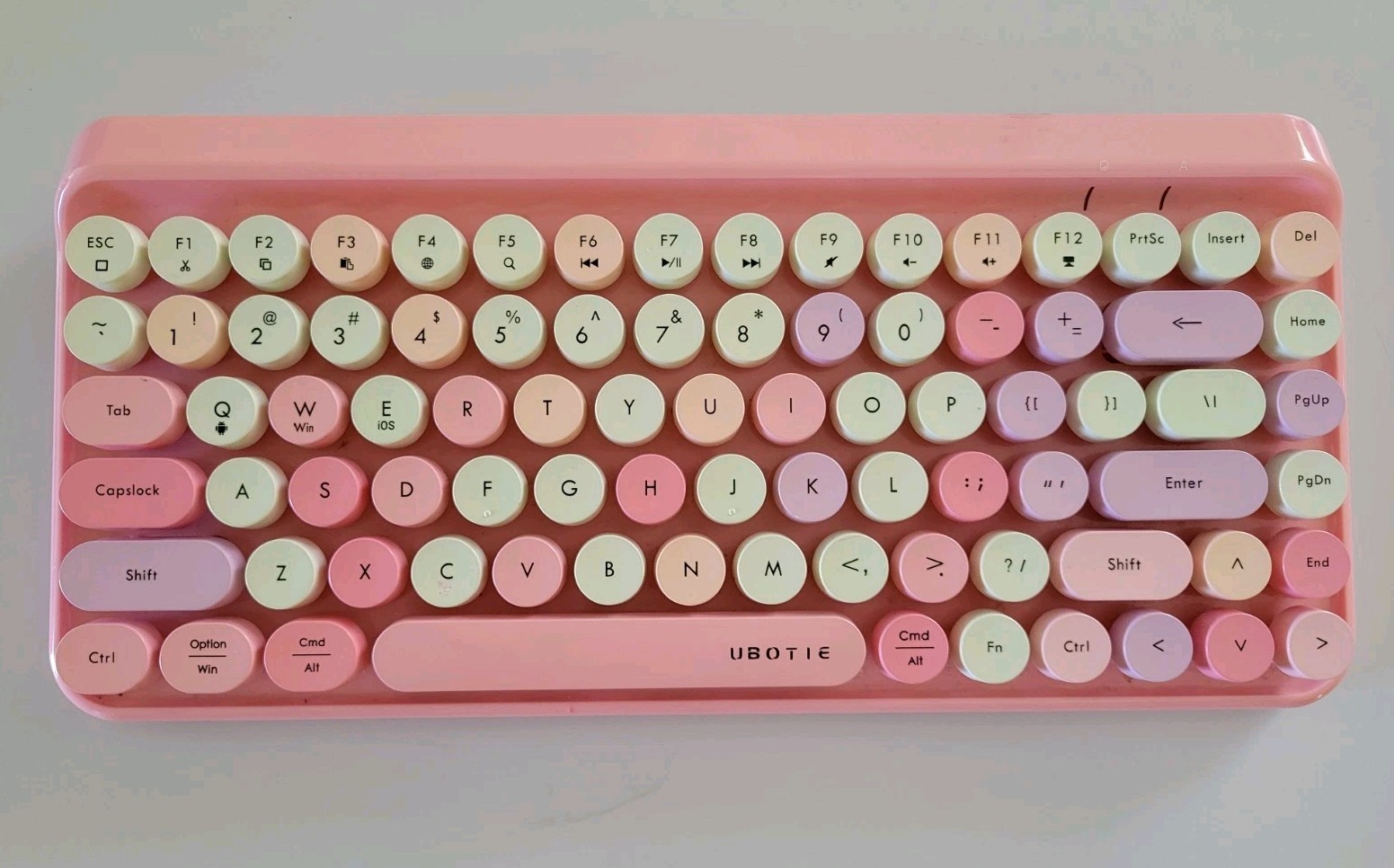 UBOTIE Portable Bluetooth Colorful Pink Keyboard Wireless Mini Compact 