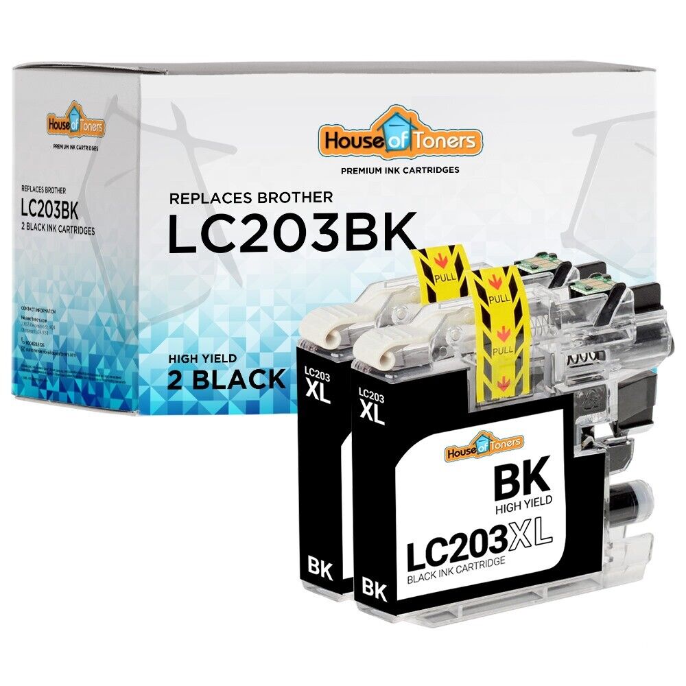 2PK LC203BK High Yield Replacement Ink Cartridge for Brother MFC-J5620DW Printer