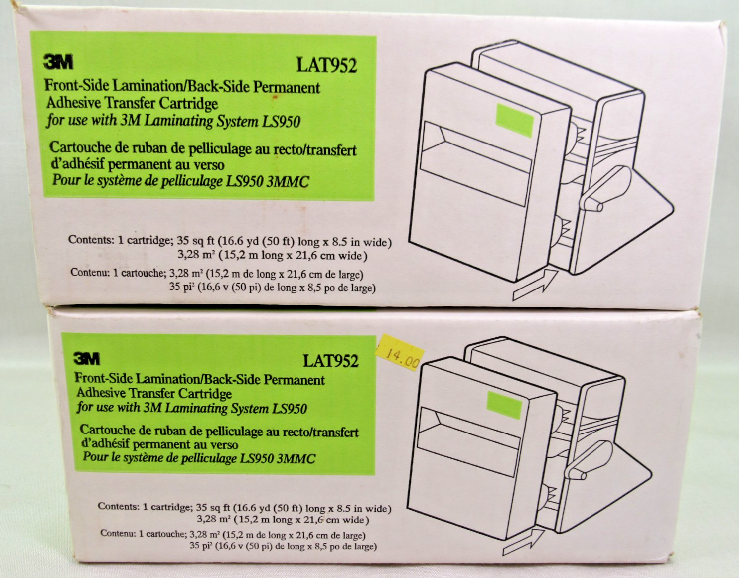 TWO 3M LAT952 Front Lamination/Back Permanent Adhesive Cartridges SEALED LS950