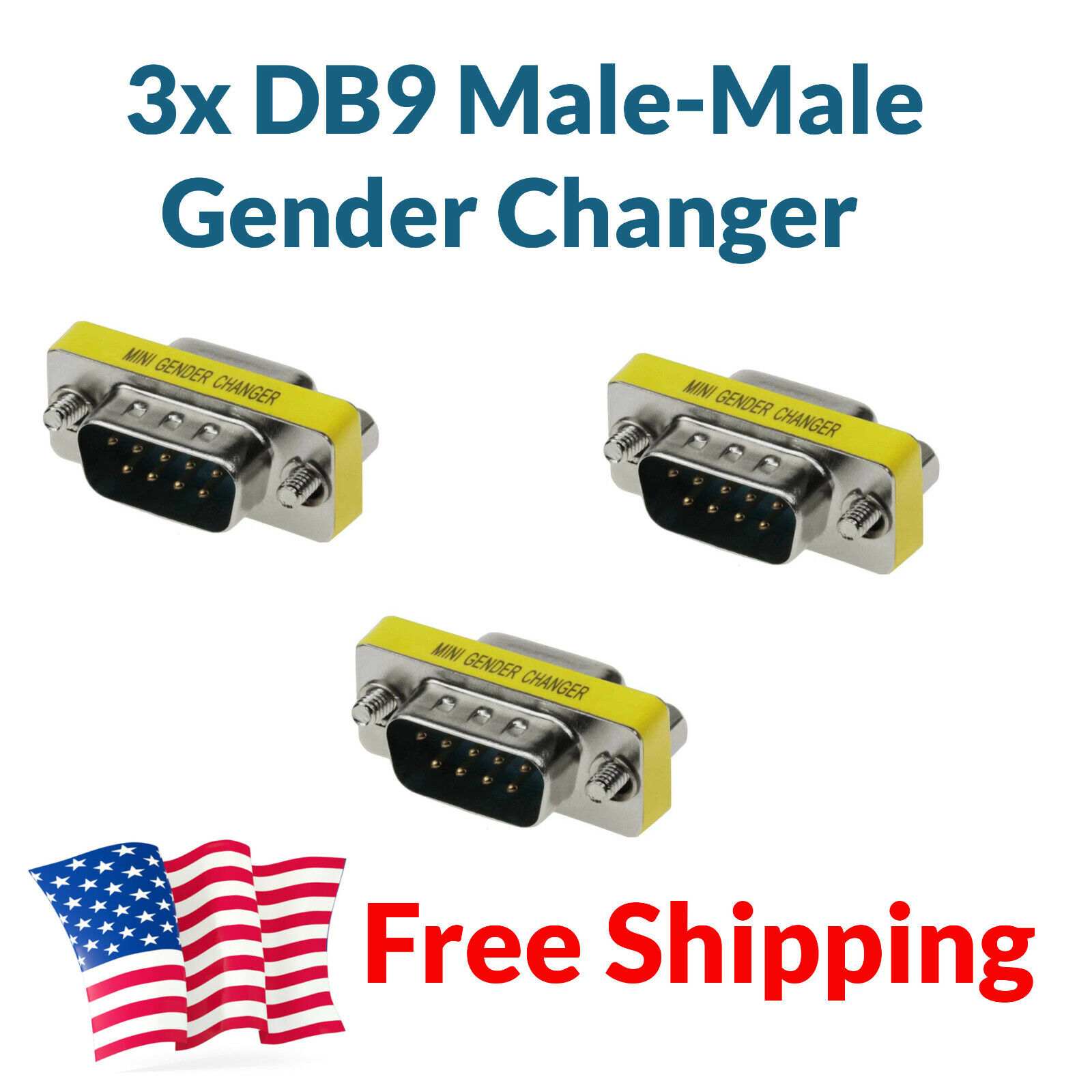 3x DB9 Gender Changer Adapter Male MM M-M M/M RS-232 Male-Male RS232 D-Sub 9 Pin