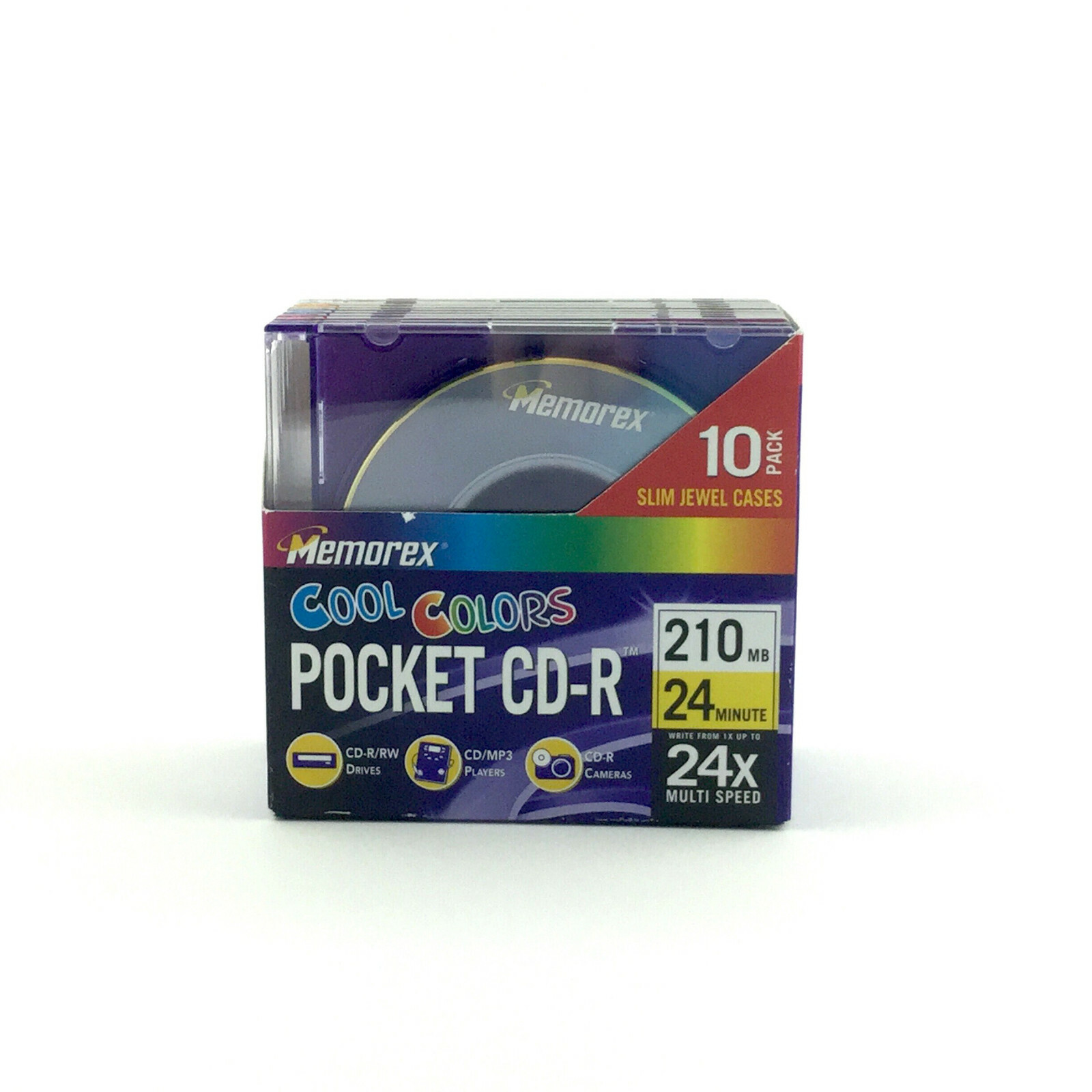 Memorex Cool Colors Pocket CD-R  210 MB, 10 Pack- 24 Min - 24x Multi Speed
