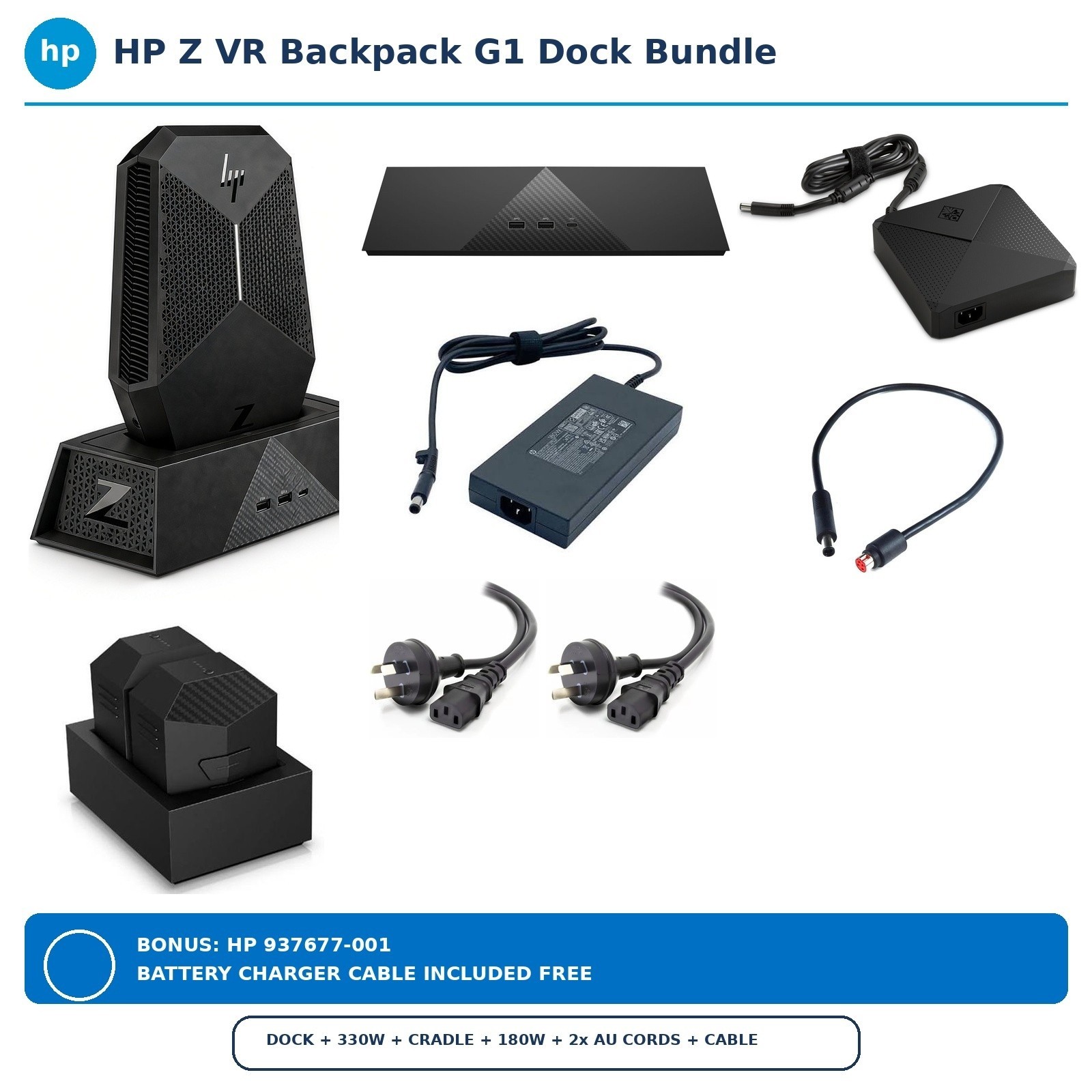 NEW HP Z VR Backpack G1 Complete Desk Kit: Dock + 330W Adapter + Battery Charger