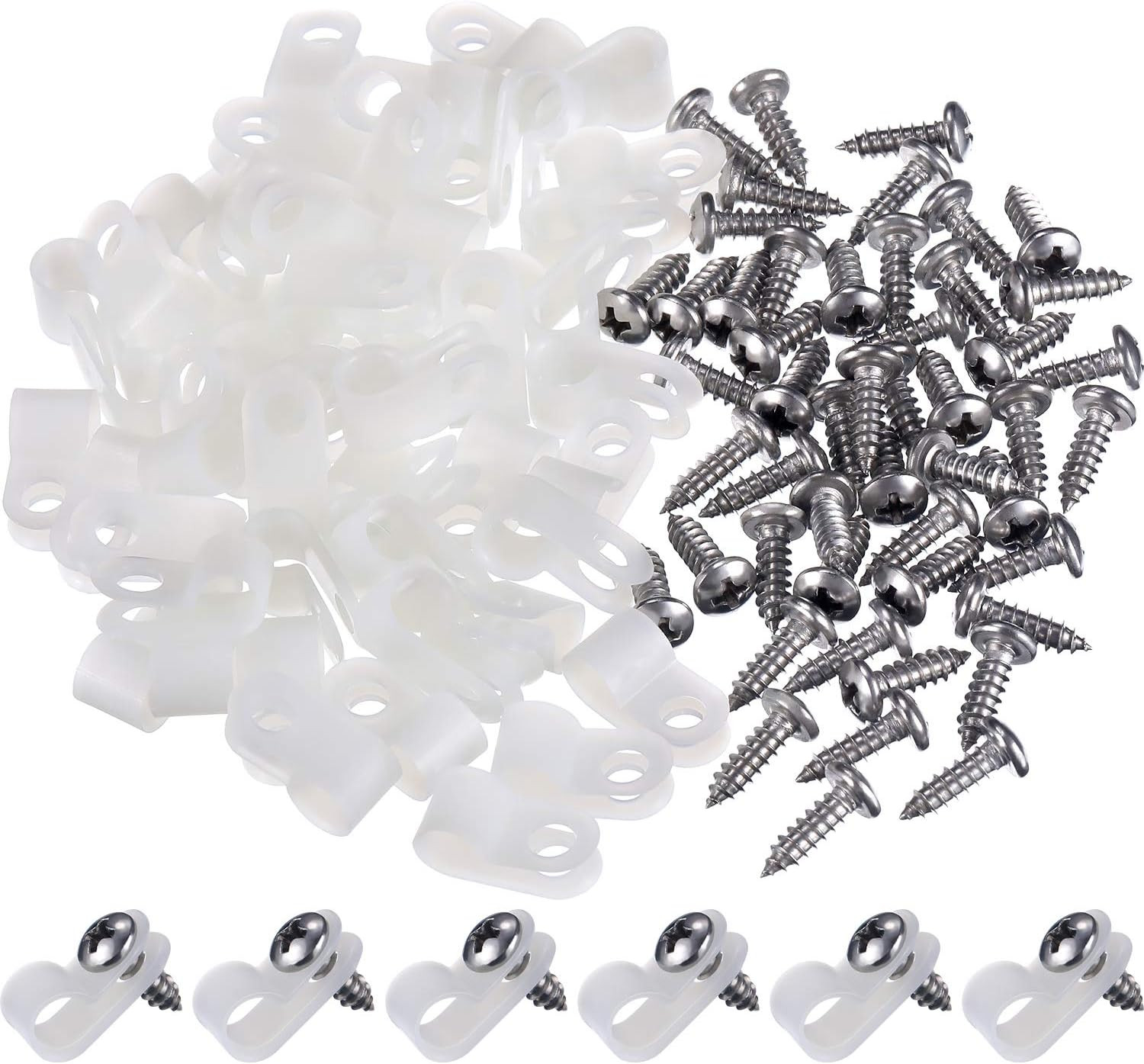 Hicarer 50 Pack R-Type Cable Clip Wire Clamp, Nylon Screw Mounting Cord Fastener