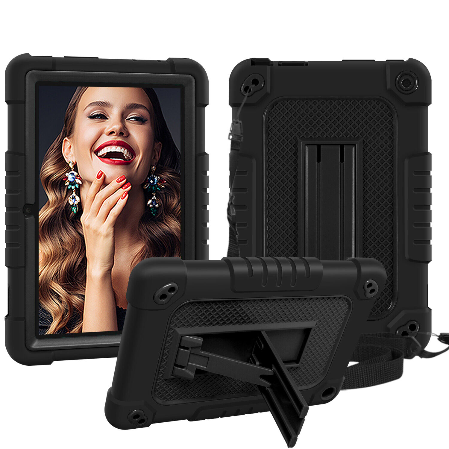 For Amazon Fire 7 12th Gen Tablet Shockproof Rugged with Shoulder Strap Case