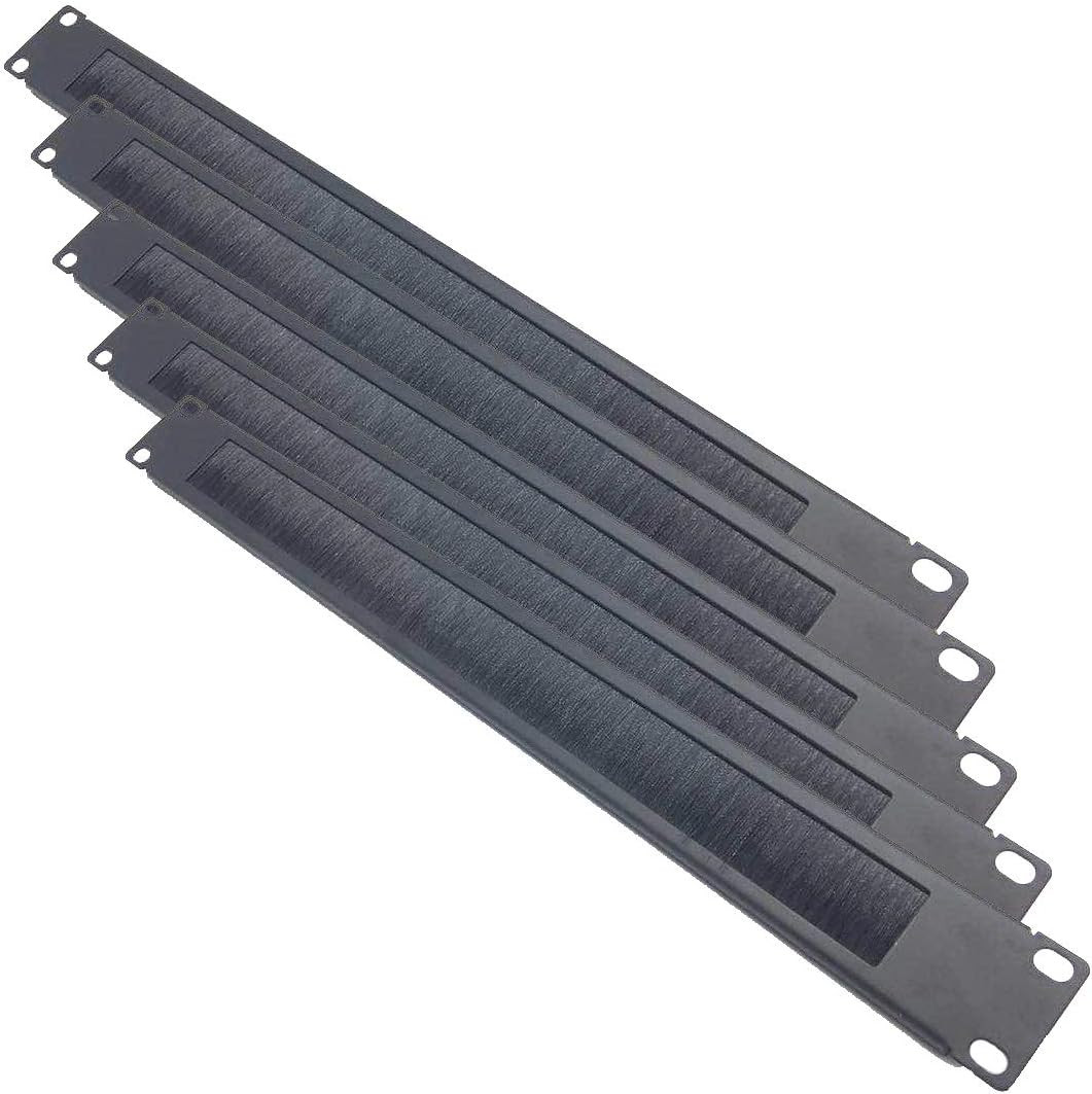 5 Pack 1U Brush Cable Manager Horizontal Rack Mount Cable Management Strip Pane