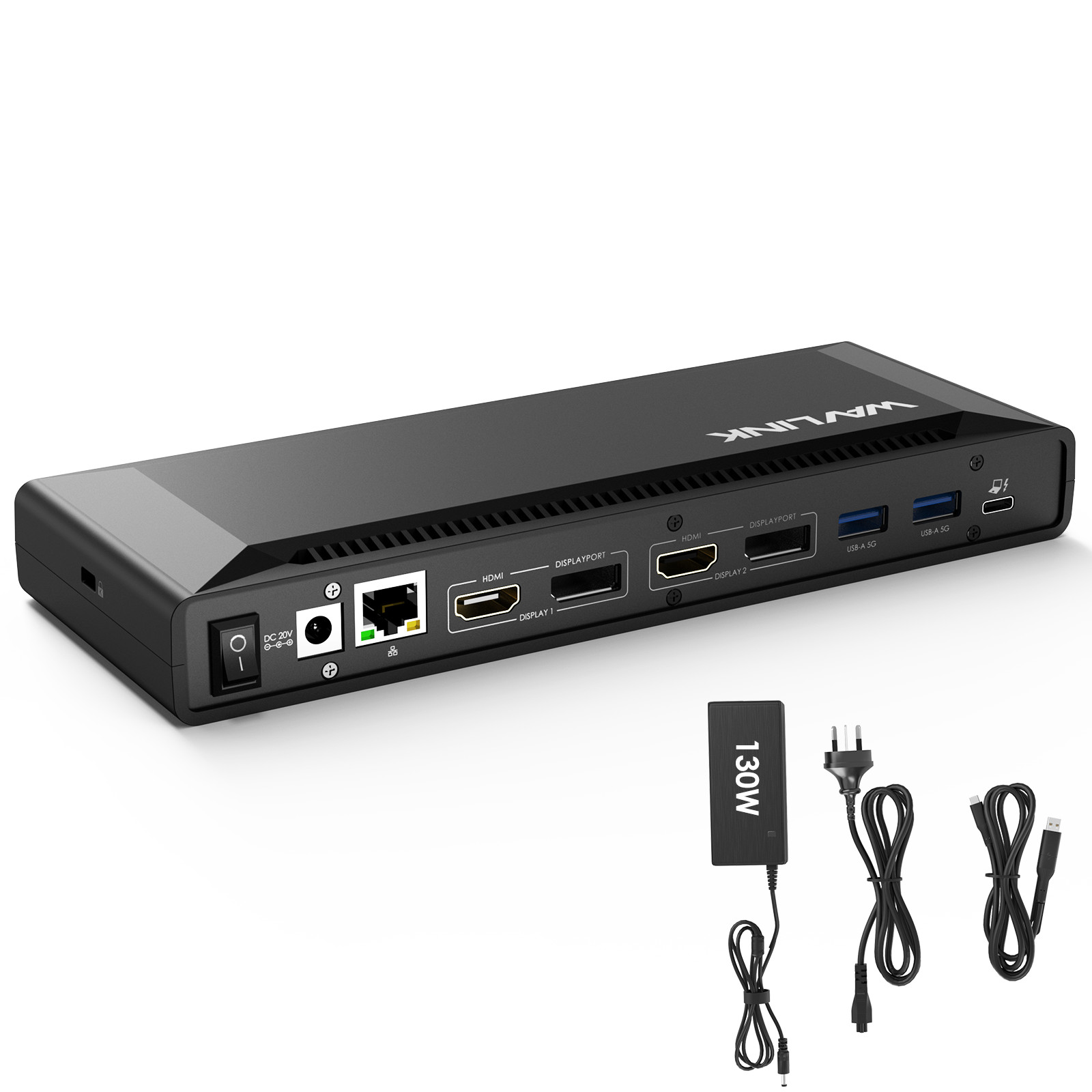 DisplayLink Docking Station Dual 5K/4K@60Hz Display 100W PD Ethernet 4x USB-A