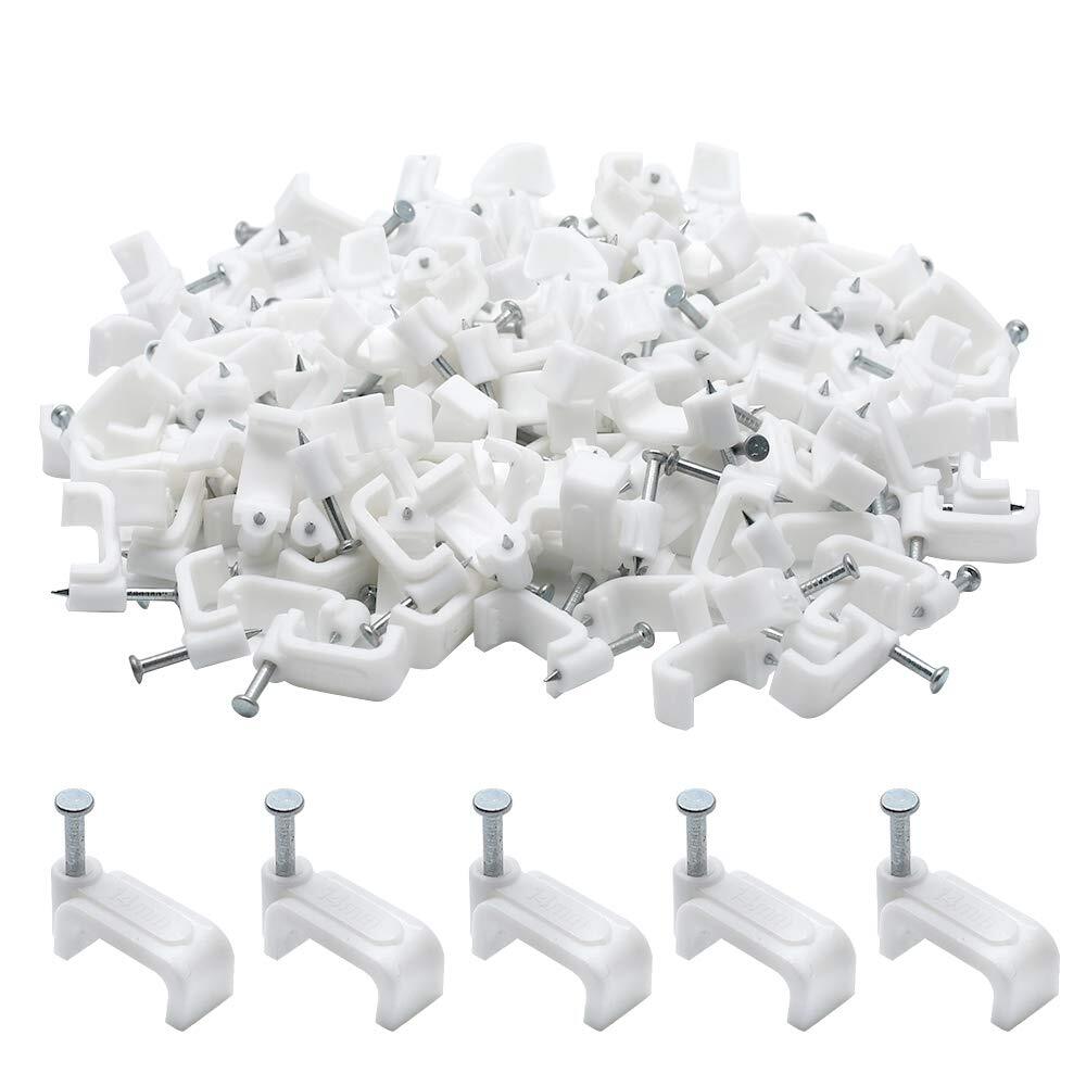 100pcs 14mm Flat Ethernet Cable Wire Clips Single Coaxial Cable Clamps With Nail