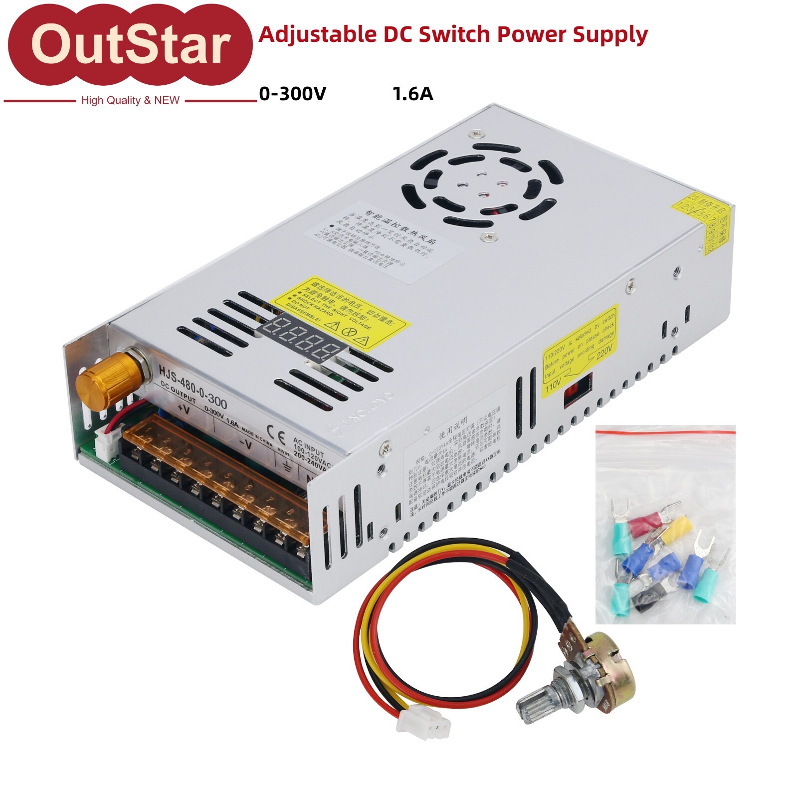 Digital Adjustable DC Switch Power Supply 0-300V 1.6A with 0.28" DC Voltmeter