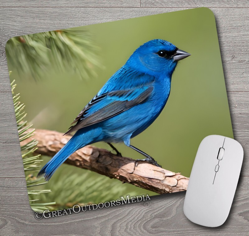 Indigo Bunting ~ Mouse Pad / PC Mousepad ~ Bird Watching Feeder Birding Gift