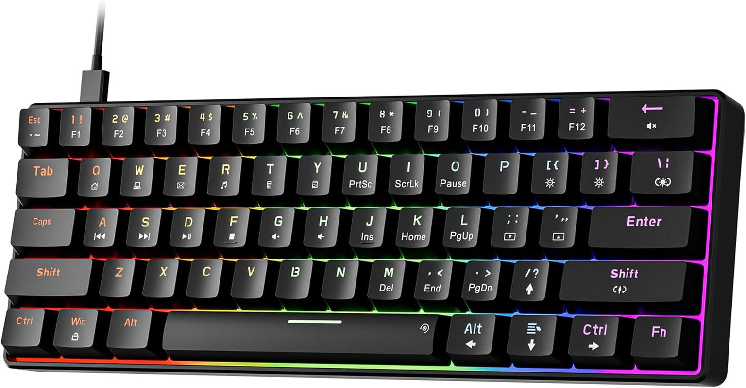 GM611 Mechanical Keyboard,Rainbow LED Backlit Gaming Wired Keyboards Compact Min