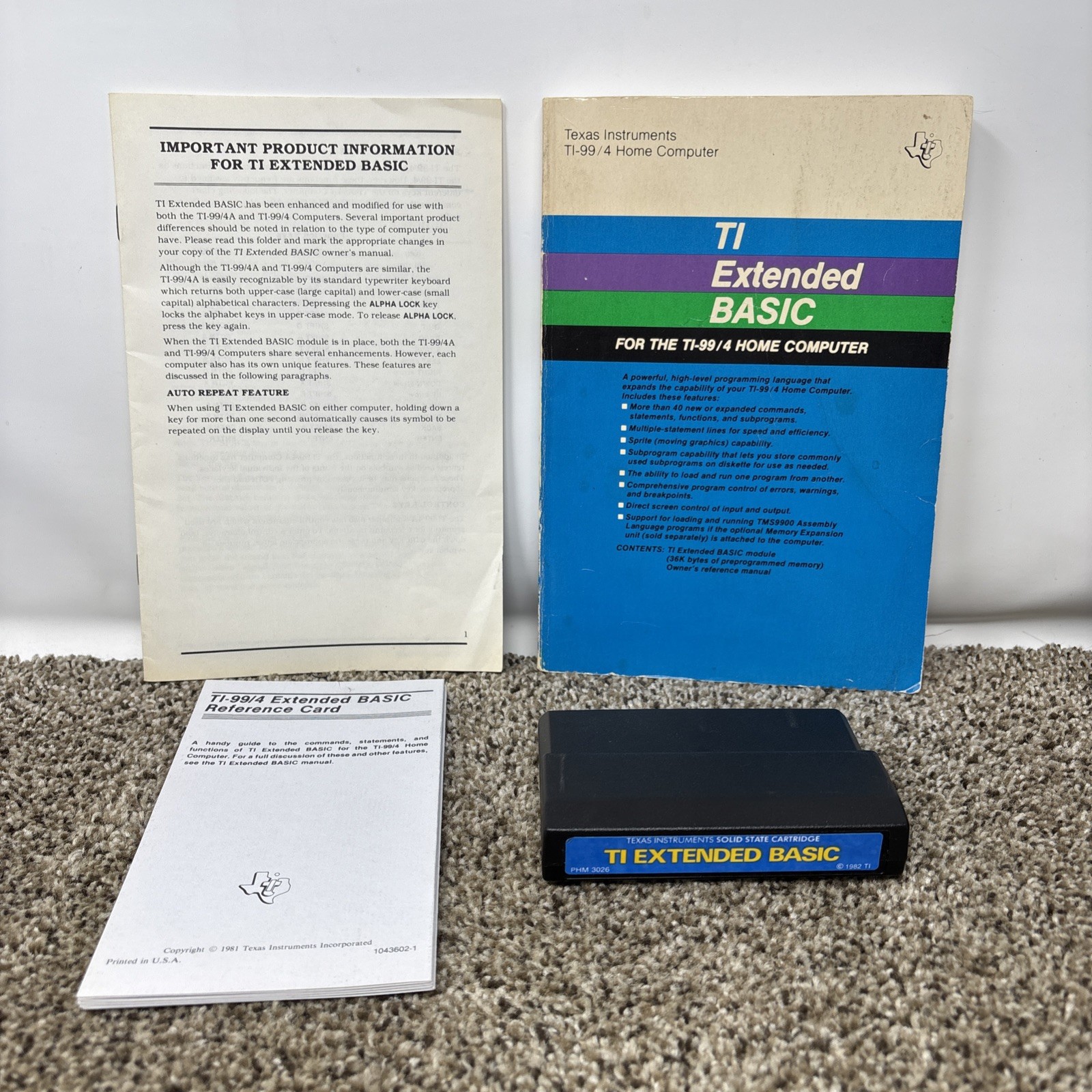 TI Extended Basic (PHM-3026) Texas Instruments Solid State Cartridge And Book