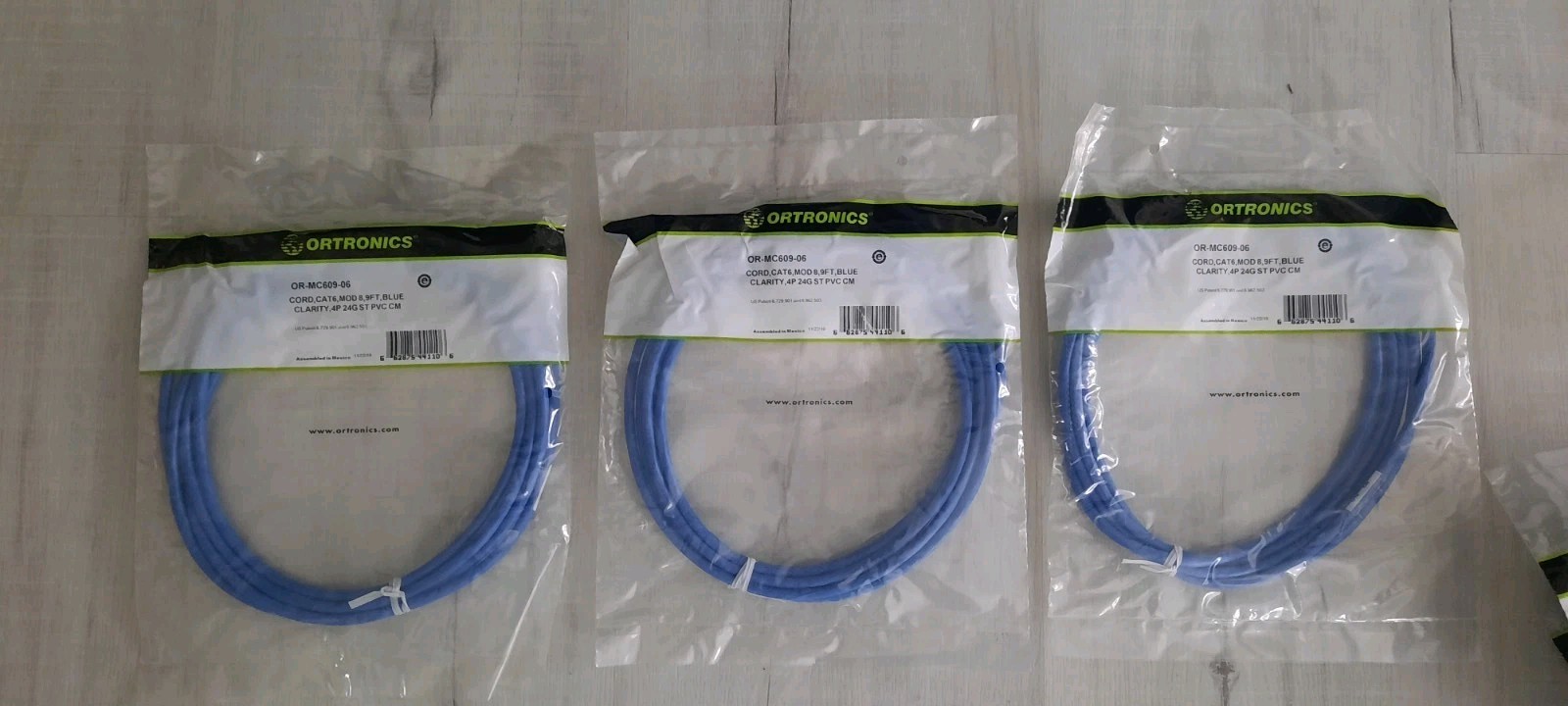 3 PACK - ORTRONICS OR-MC609-06 CORD CAT6 MOD 8 9FT BLUE CLARITY 4P 24G ST PVC CM