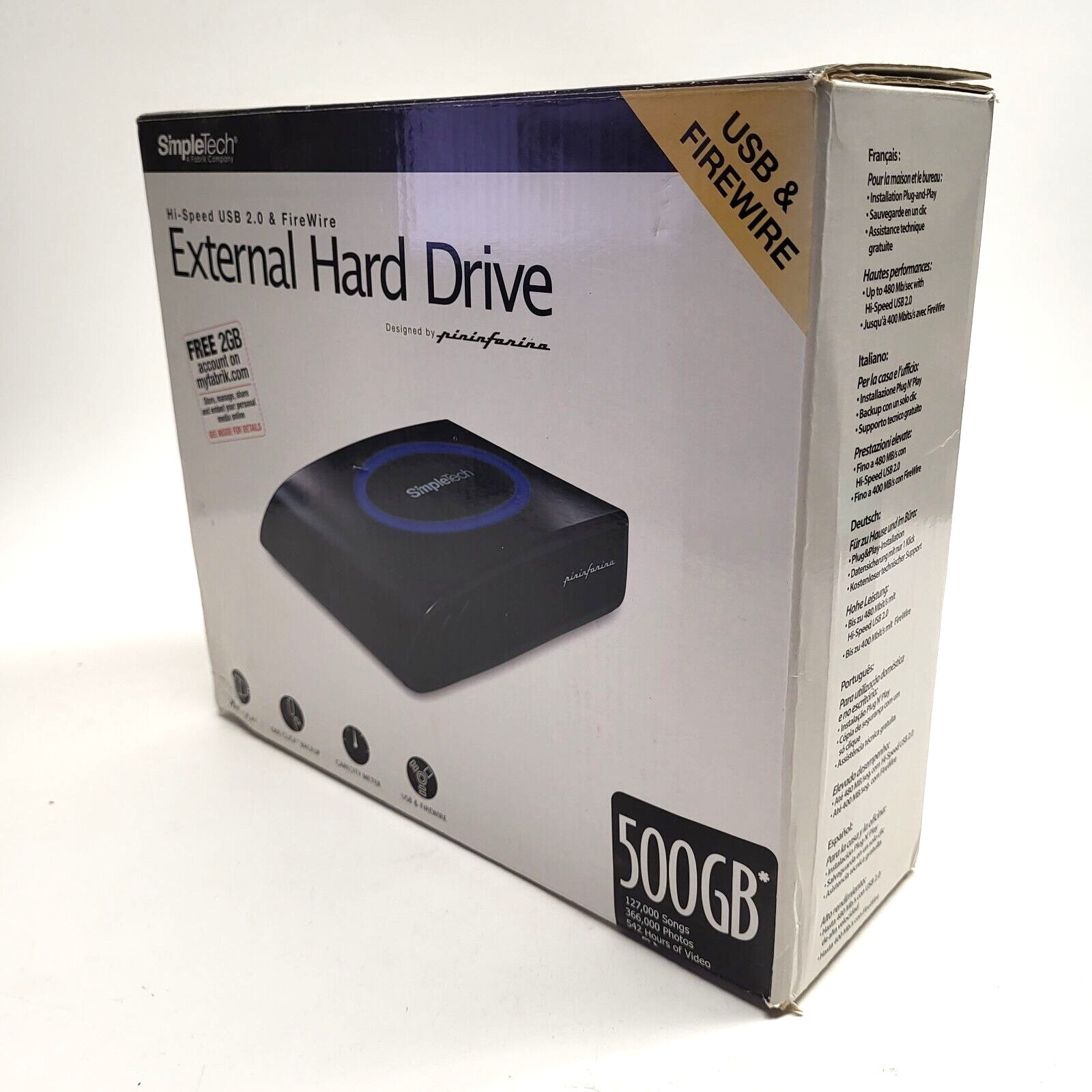 NEW SimpleTech SimpleDrive  External Hard Drive 500GB USB 2.0 7200RPM HDD