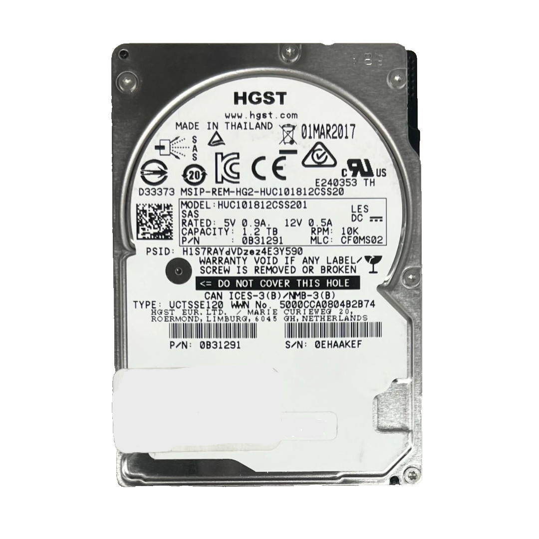 HGST C10K1800 1.2TB 10K 12Gb/s SFF 2.5" SAS SED HDD HUC101812CSS201 0B32191