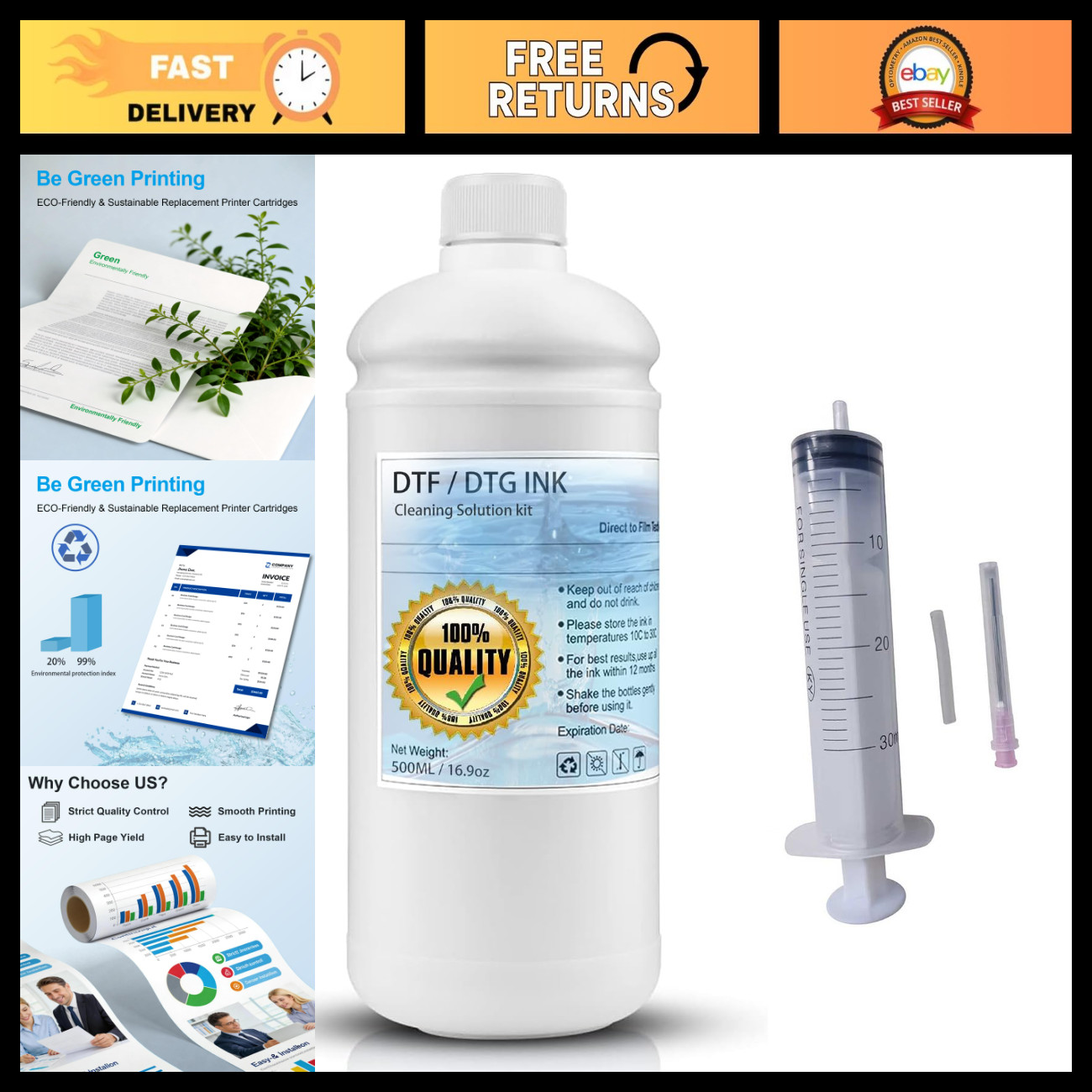 DTF/DTG Cleaning Solution Kit 500ml for F2000 F2100 Printers - Fast & Effective