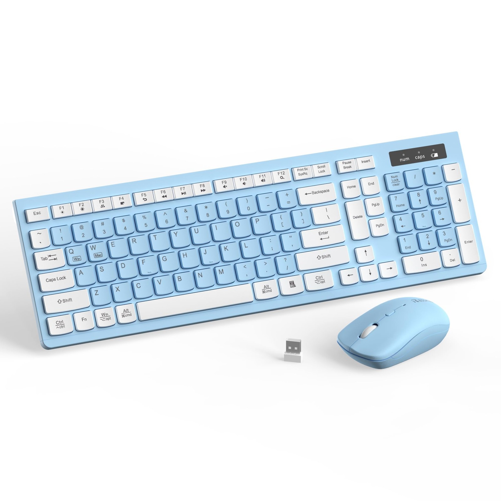 RECCAZR HS8100 Wireless Keyboard & Mouse Combo Sky Blue White Full Size 2.4G