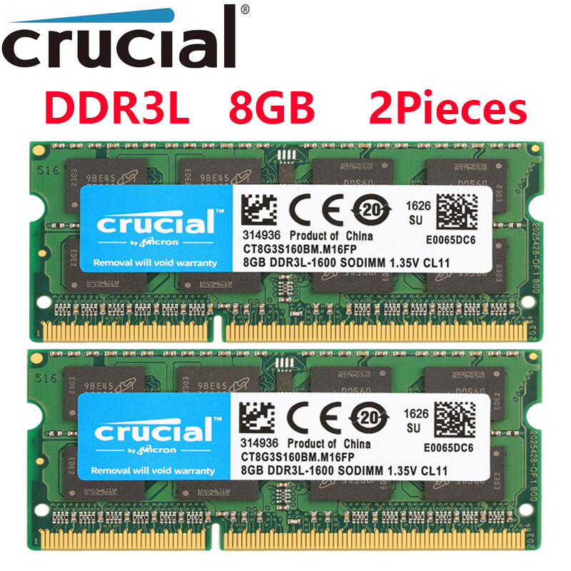Crucial DDR3L 1600MHz 16GB(2 x 8GB) SODIMM RAM PC3L-12800 2Rx8 Laptop Memory