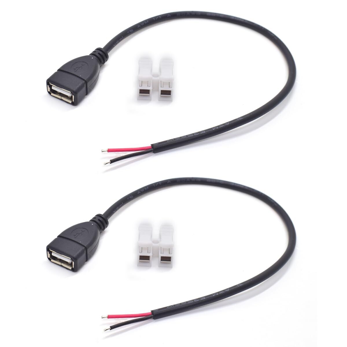 2PCS 0.3M/1FT USB 2.0 Female Pigtail 2 Wire 20AWG USB Female Plug to Bare Wir...