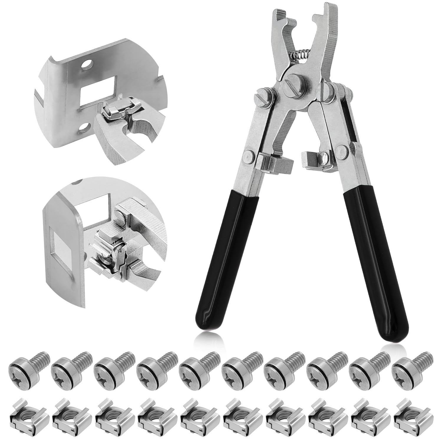 Rotable Dual Head Cage Nut Tool Kit with 10 Sets M6 Silver Rack Mount Screws ...