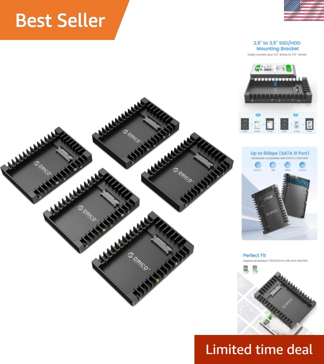 5Packs] 2.5 SSD SATA to 3.5 Hard Drive Adapter Internal Drive Bay Converter M...
