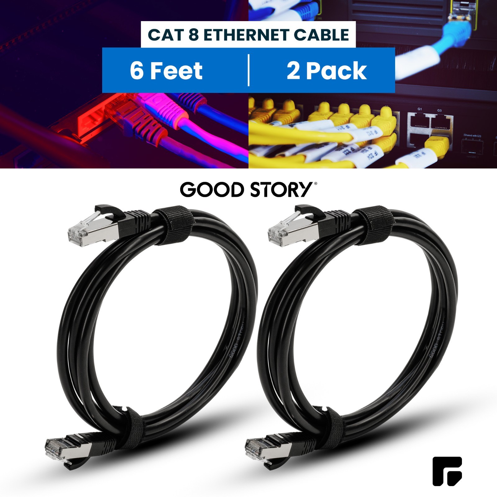 CAT8 Ethernet Cable Super Speed 40Gbps LAN 6ft - 2 Pack Black