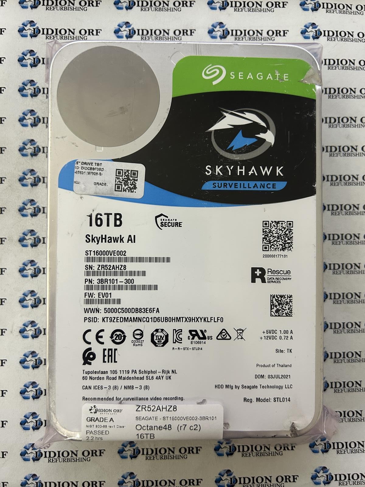 SEAGATE 16TB 3.5" SATA HDD 7200 RPM ST16000VE002-3BR101, GRADE B, SKU 27332