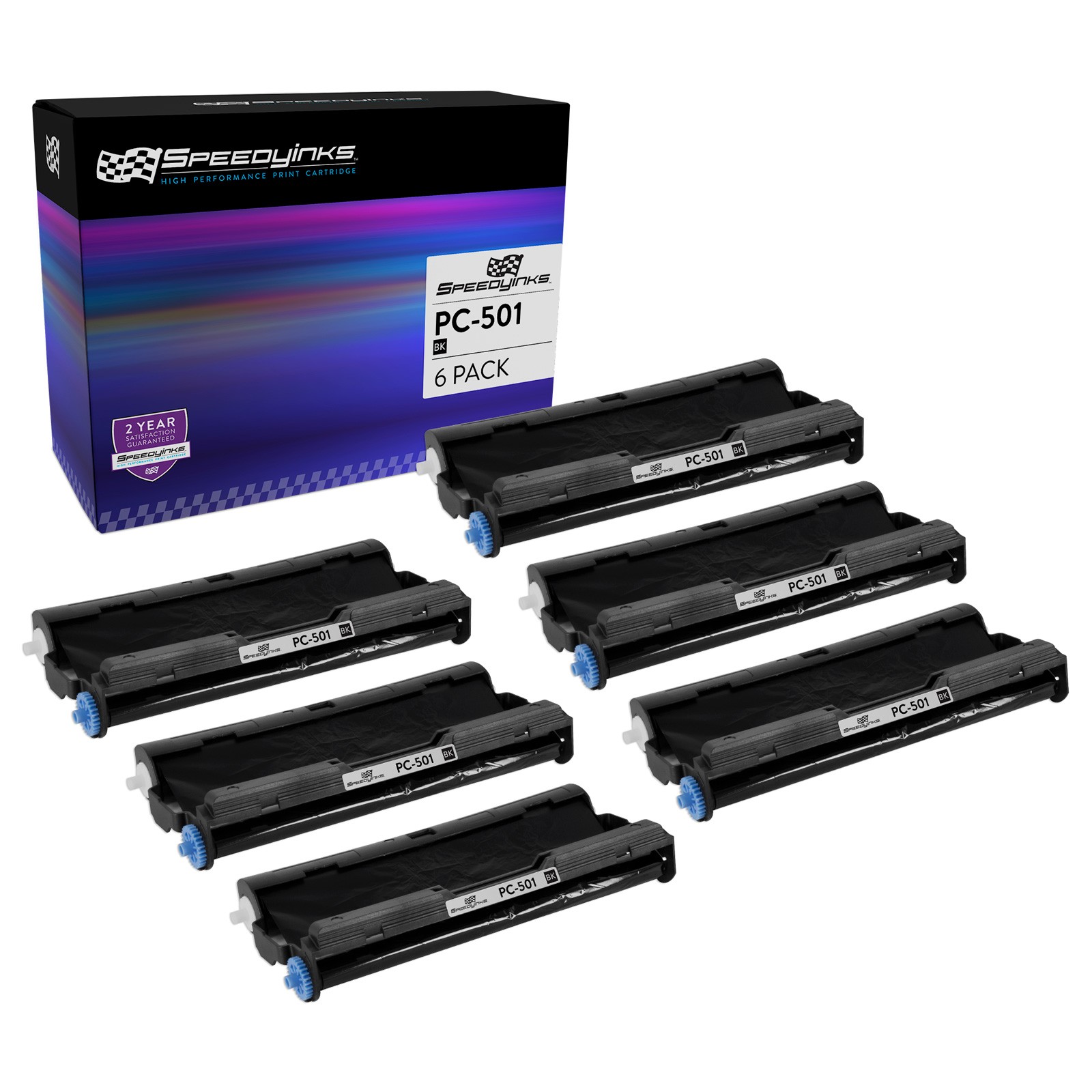 6 Pack Compatible PC501 Fax Cartridge with Roll for Brother FAX 575, 878 Printer