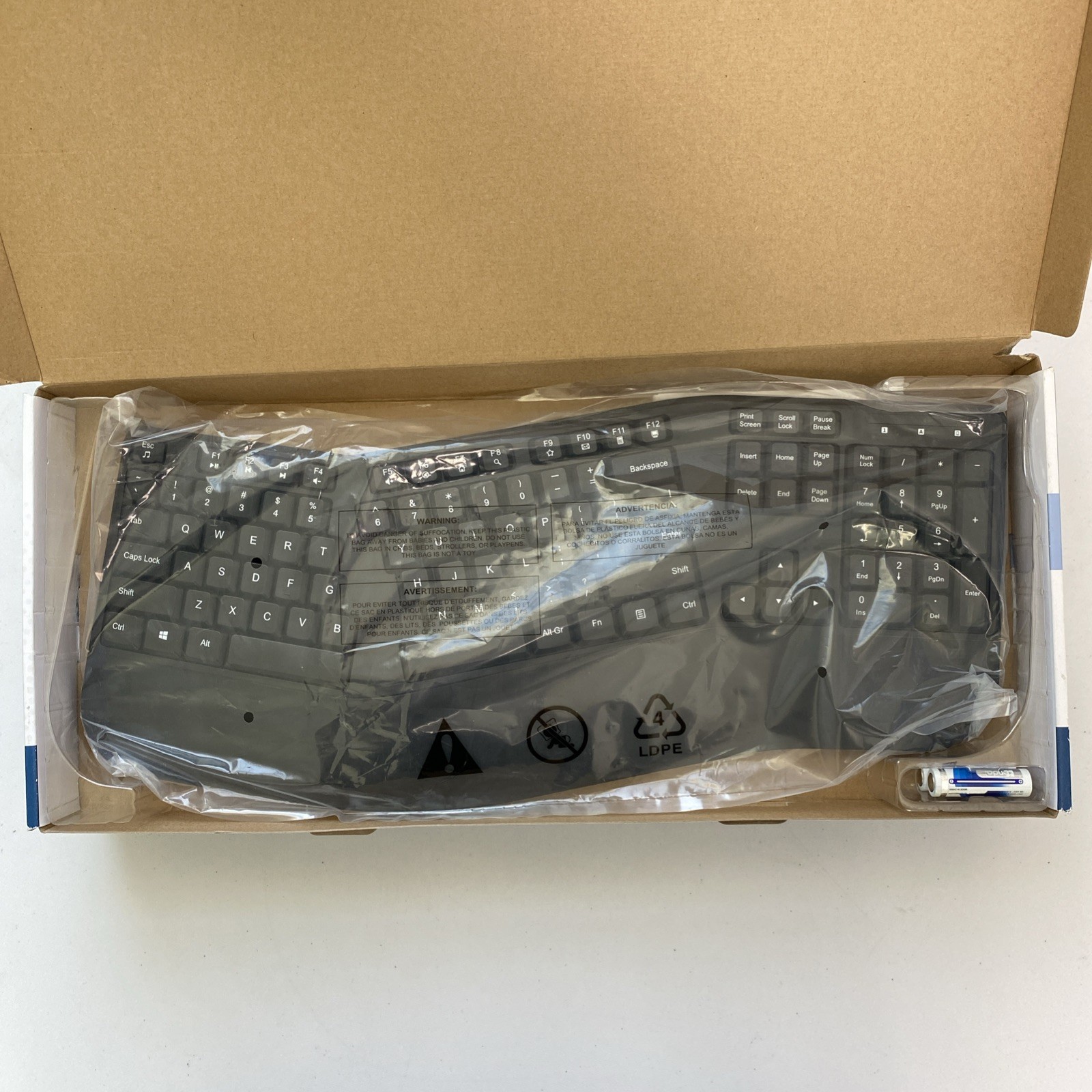 Insignia - Full-Size Wireless Ergonomic Membrane Keyboard - Black