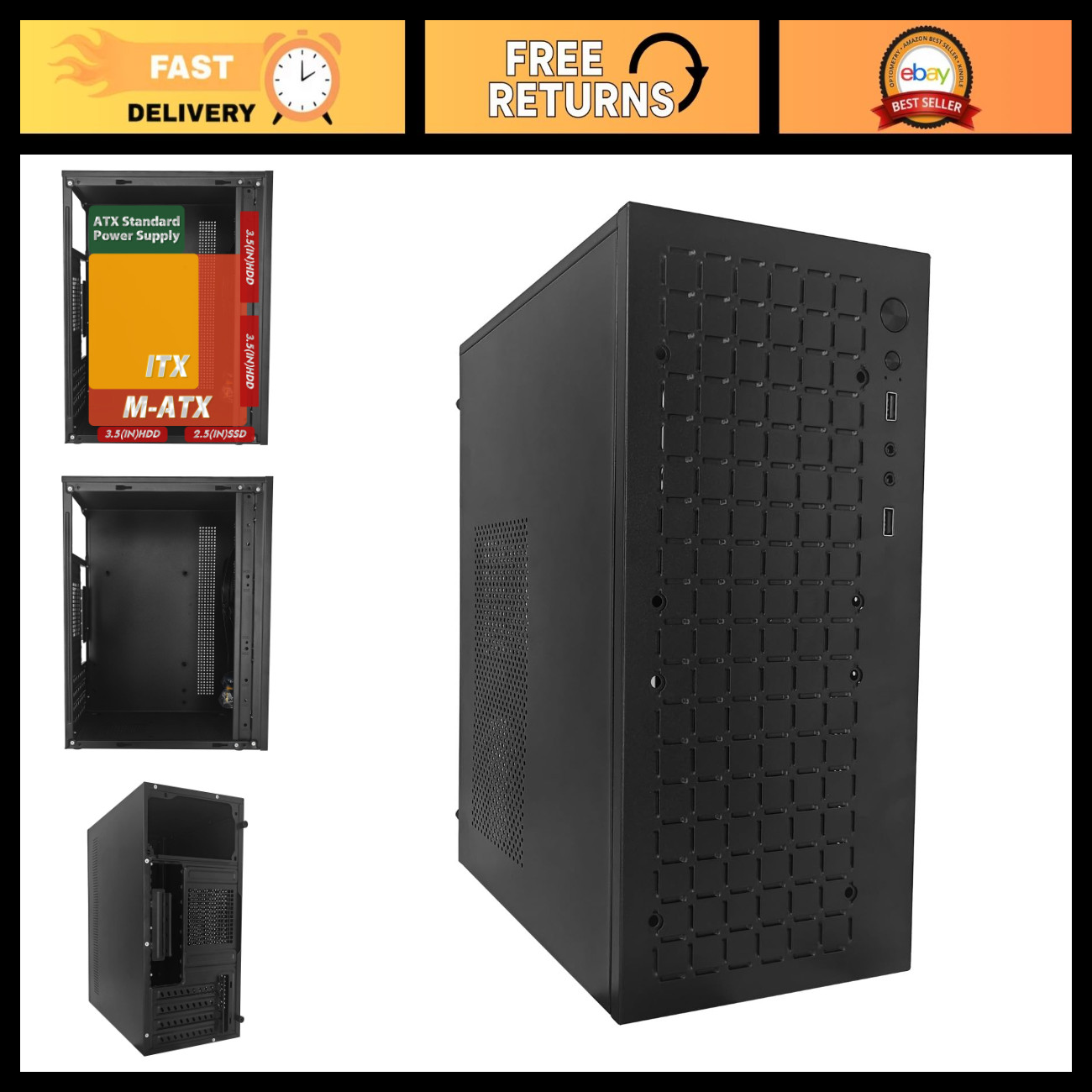 High Airflow Micro ATX PC Case - Supports MATX, Mini-ITX, USB 3.0, 3.5" HDD - Ga