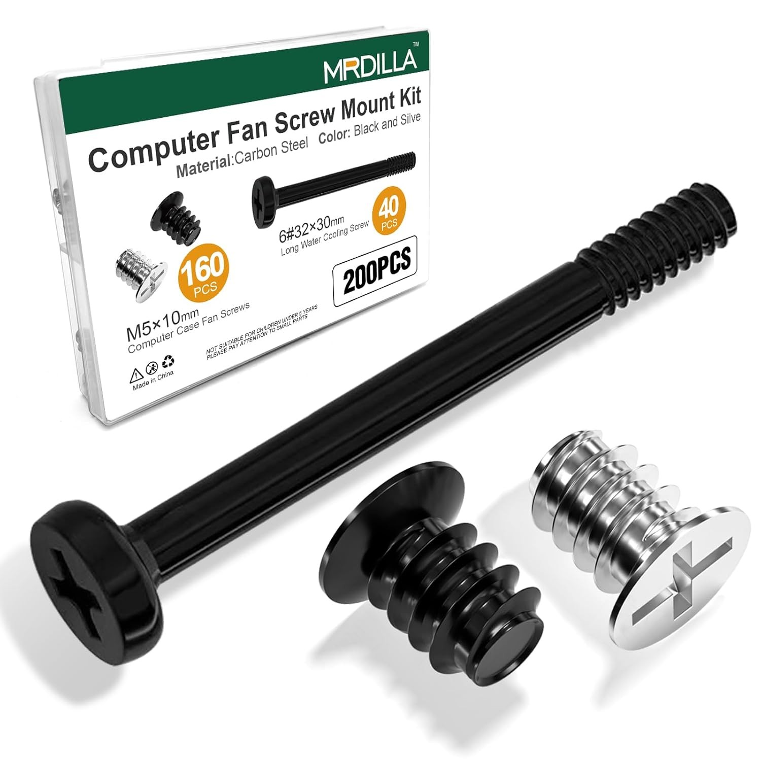 200 Pcs Pc Fan Screw Kit, 6-32 × 30 mm Radiator Screws and M5 × 10 mm Case Fan 