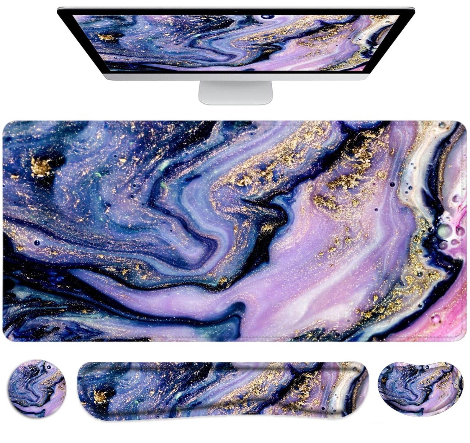 LATEEFAH Large Mouse Pad and Keyboard Wrist Rest, 4-in-1 Extended Mouse Pad w...