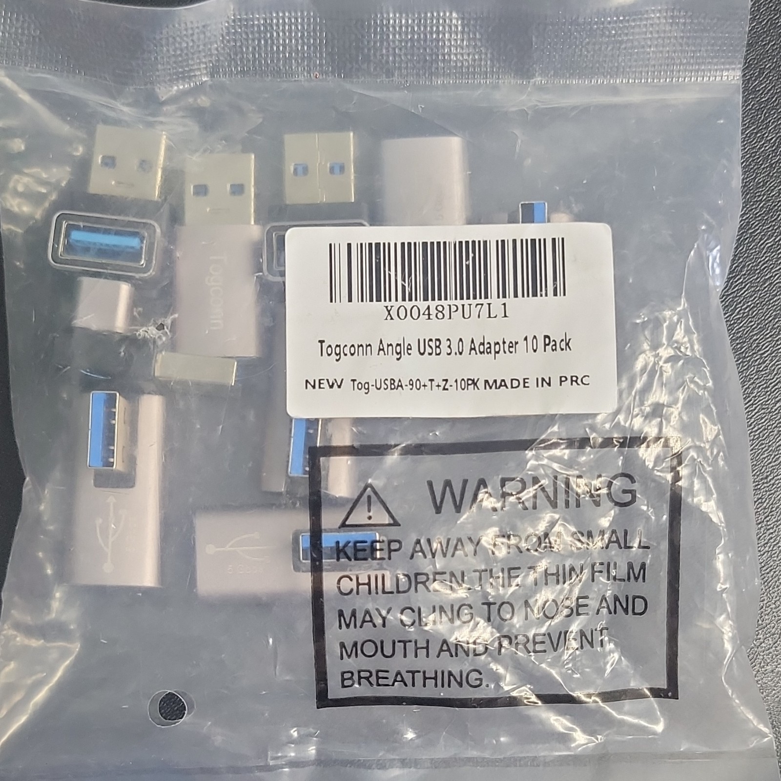 Togconn Right Angle USB 3.0 A Male to A Female Adapter 10 Pack, Silver