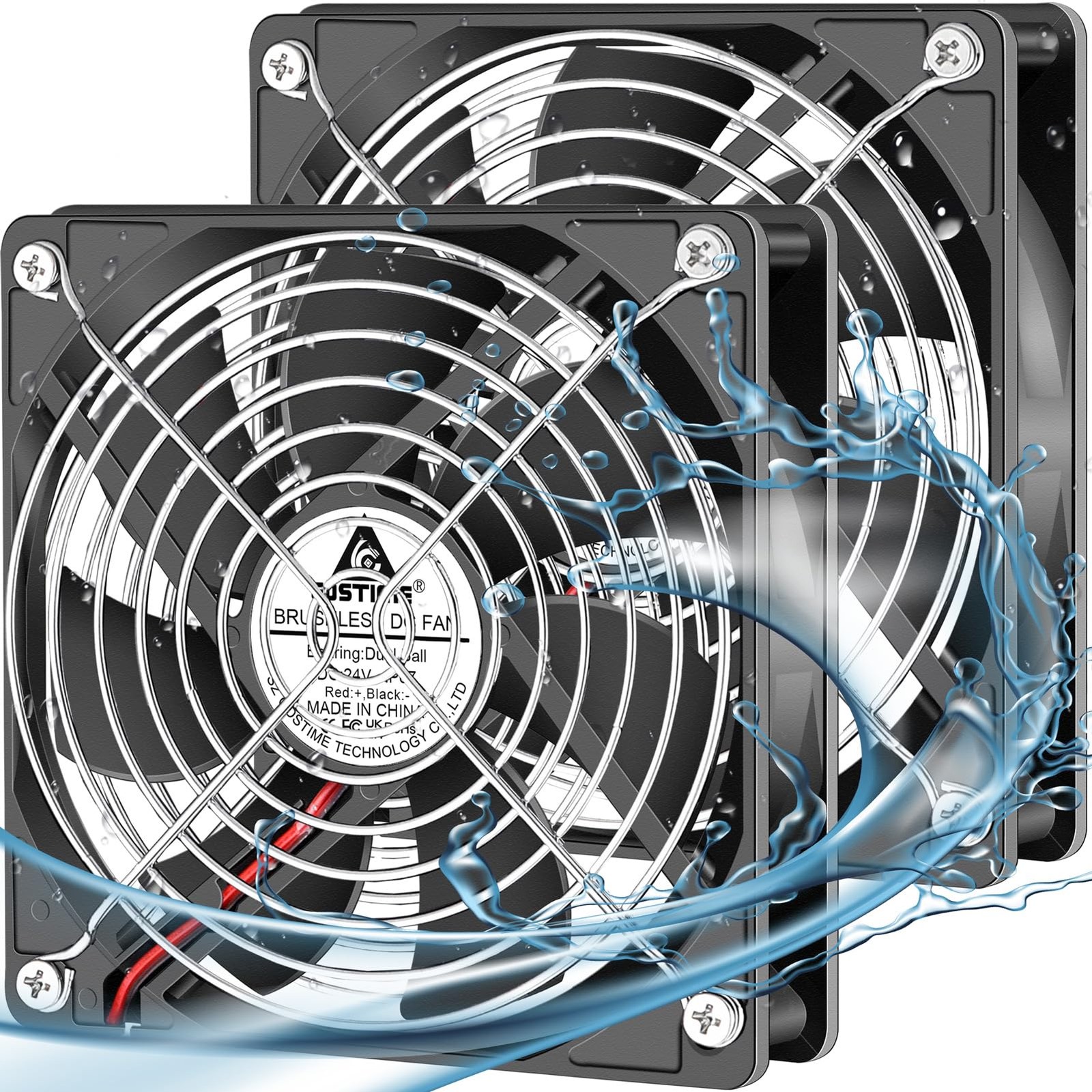 120mm x 25mm Waterproof Fan, 24V DC IP67 Rating High Speed Dual Ball Bearing Bru
