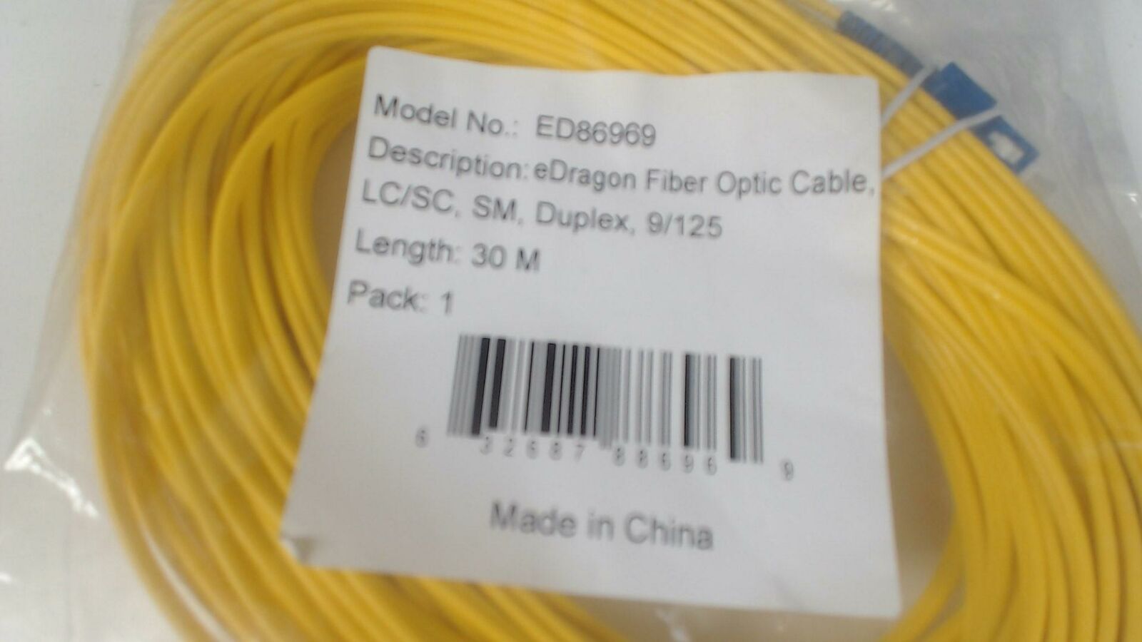 30m 98ft LC/SC 9/125 Duplex SM Optic Fiber Optics Patch Cable Yellow 