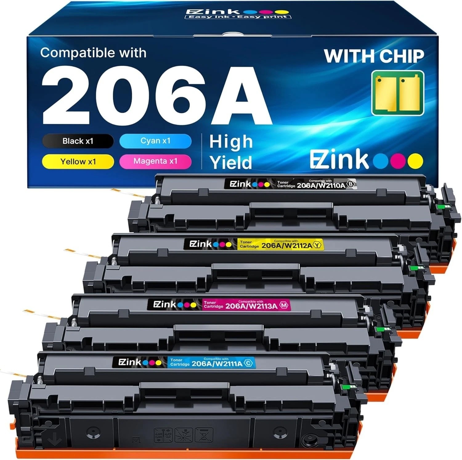 ** NEW HP Compatible Toner | 206A / 206X | Black / Color | With Chips | 4-Pack