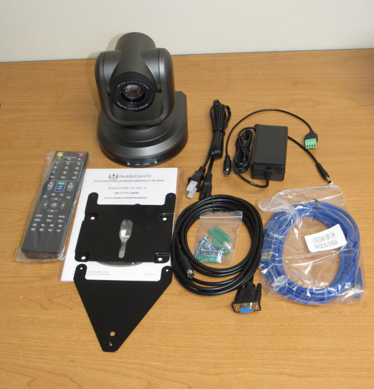 HuddleCamHD USB 3.0 10x Optical Conference PTZ Camera HC10X-GY-G3 w/ Accessories