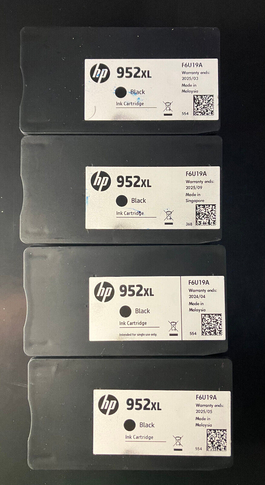 EMPTY - Genuine HP Ink Cartridge - 952XL - Lot of 4 - Black - NEVER REFILLED