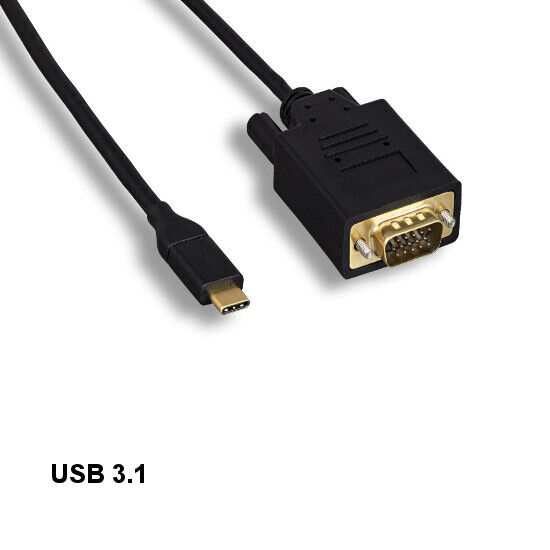 [10X] 6' USB 3.1 Type C to VGA HD15 Cable 1920x1200 for PC Smartphone TV Laptop