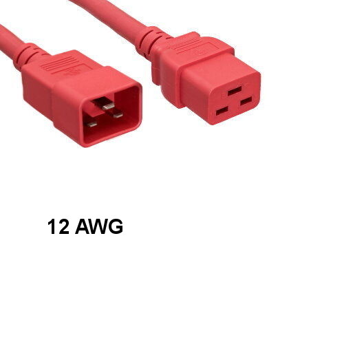 Kentek Red 6' ft 12 AWG Color Power Cord IEC60320 C19 to IEC60320 C20 20A/250V