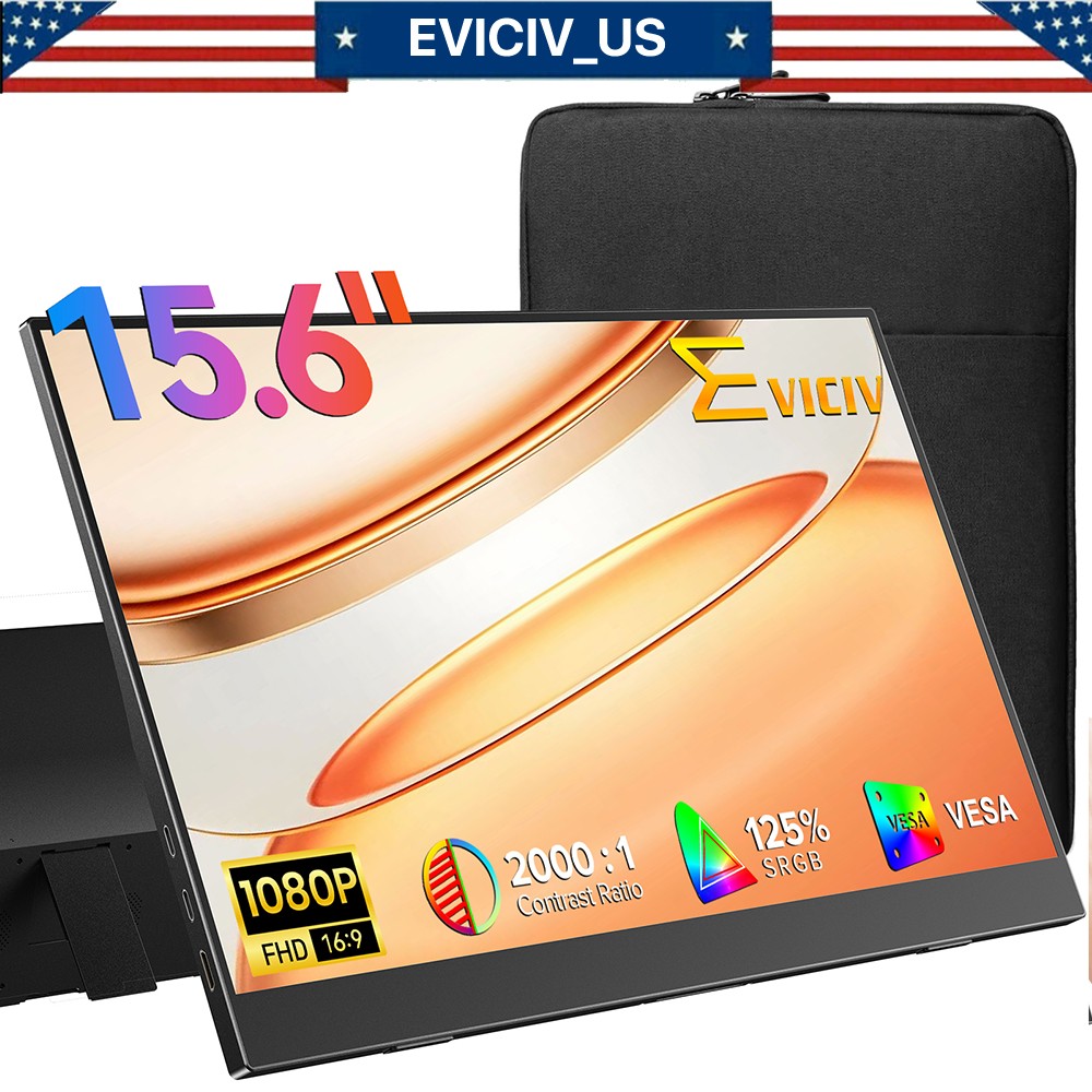 EVICIV Portable Monitor 15.6" 125% sRGB 1080P Laptop Monitor, 350 Nits 2000:1 US