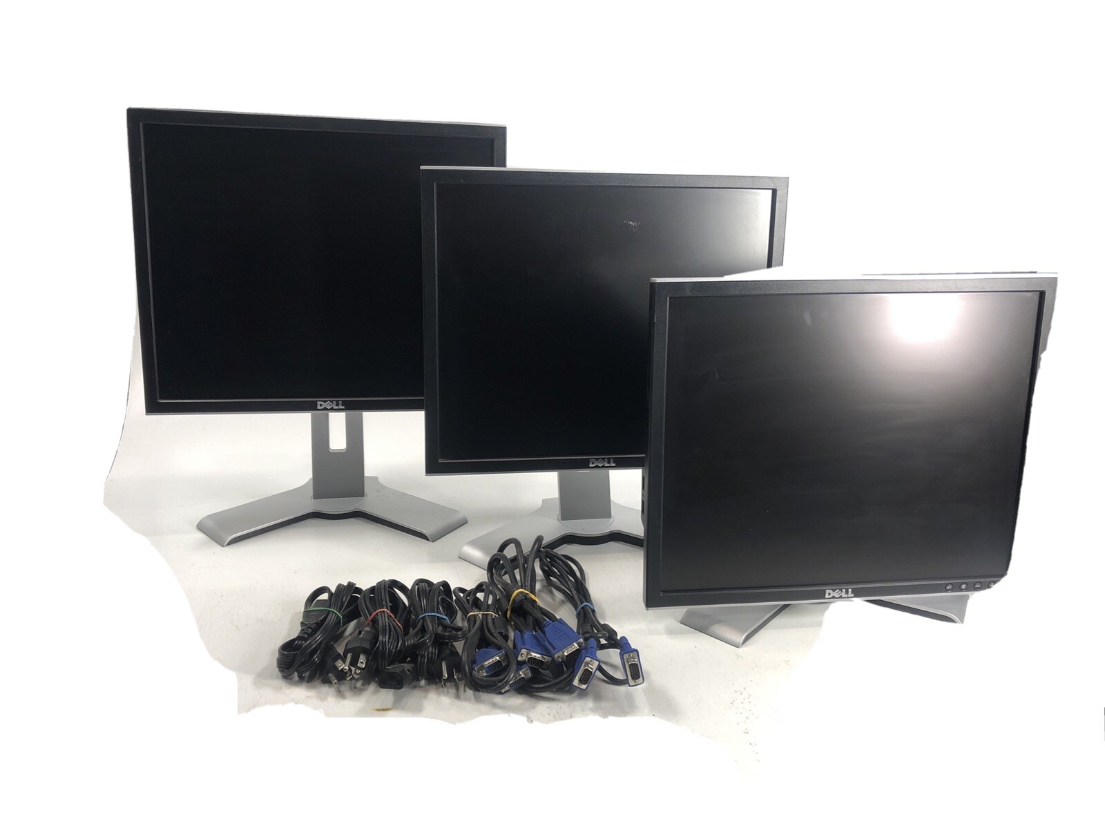 Lot Of 3 Dell 1907FPc Monitor 1280x1024 LCD Flat Panel With Cables