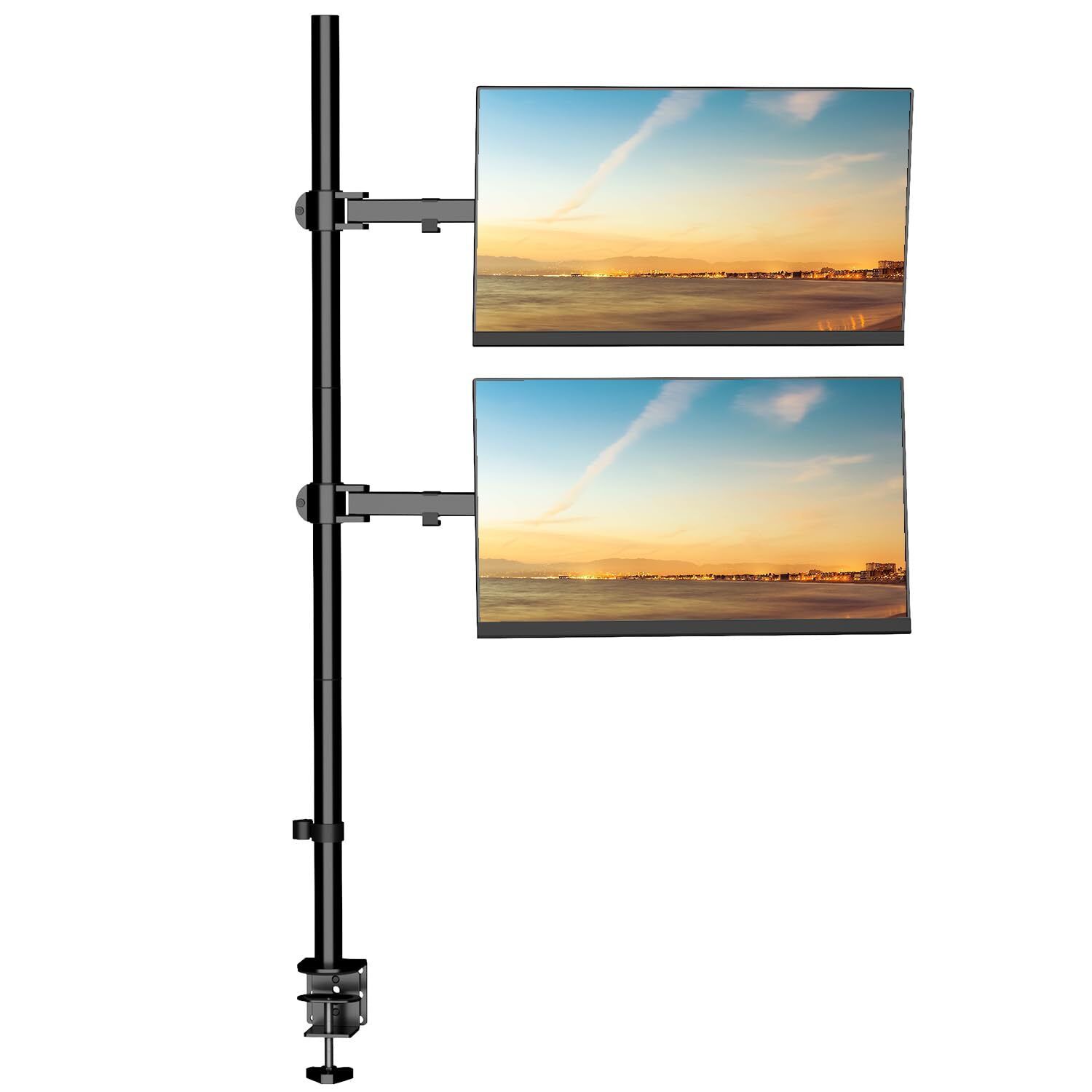 WALI Dual Vertically Stacked Monitor Desk Mount Extra Tall Adjustable Stand f...