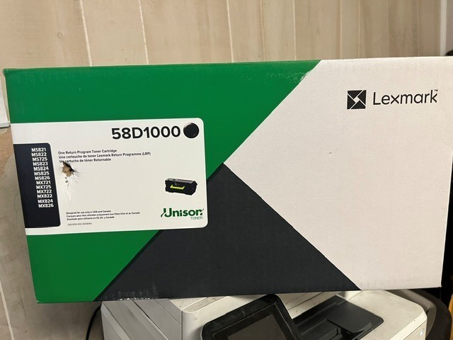 GENUINE LEXMARK 58D1000 BLACK TONER CARTRIDGE -Open box - sealed bag