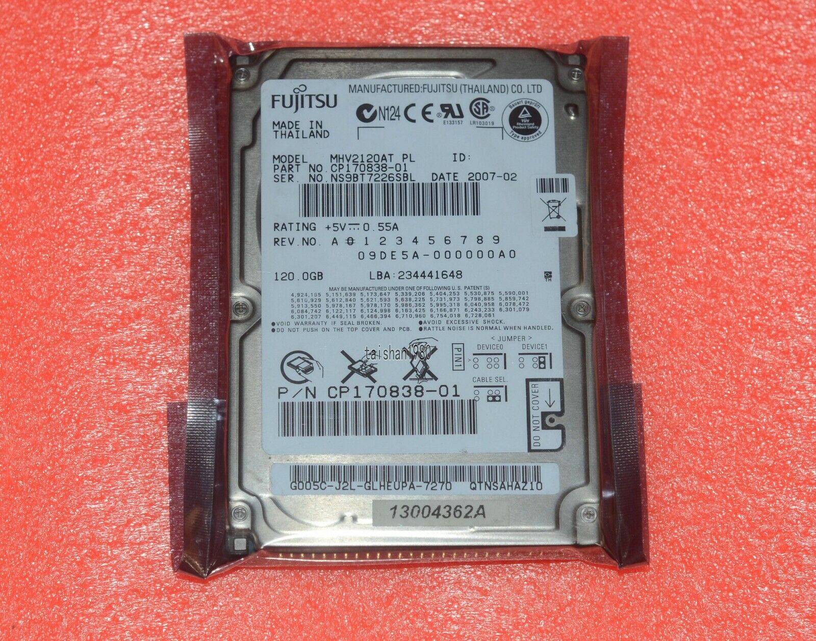MHV2120AT PL, PN CA06557-B35600C1, Fujitsu 120GB IDE 2.5 Hard Drive