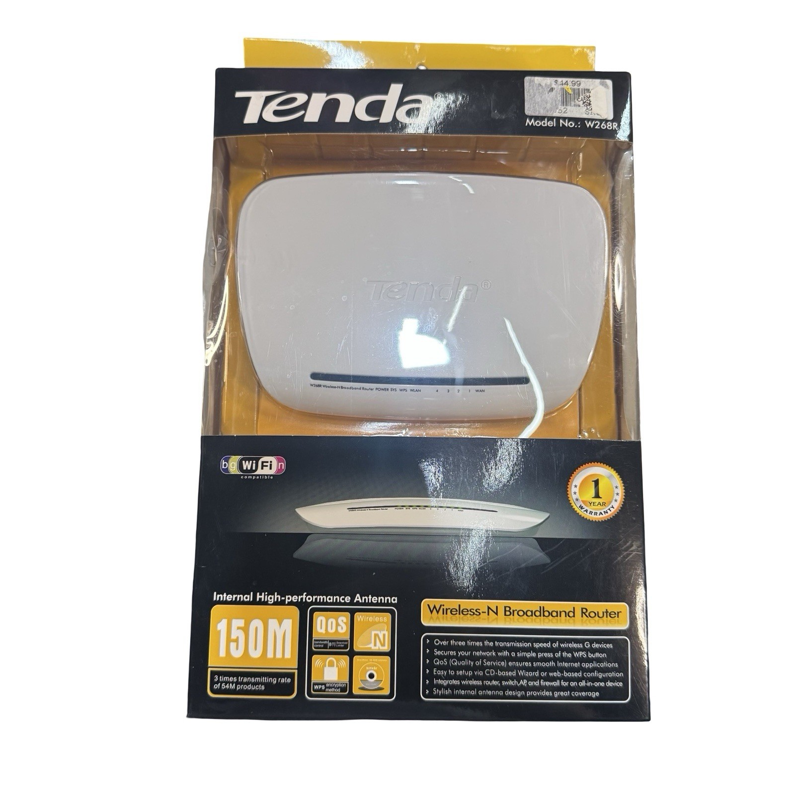 New In Box Tenda W268R 150 Mbps 4-Port 10/100 Wireless N Router NIB
