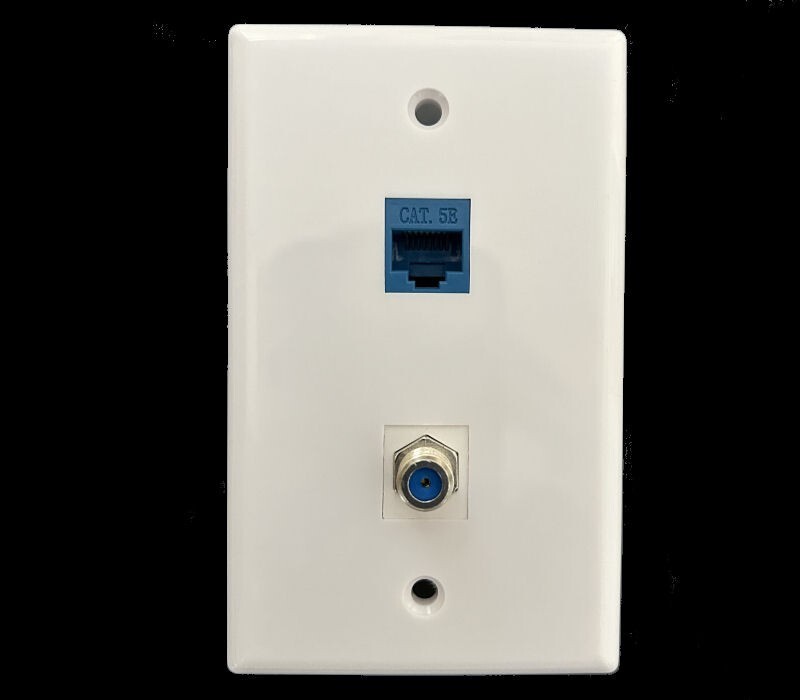 2 Port Wall Plate Coaxial TV Cable F Type + CAT5e Ethernet Network RJ45 Female